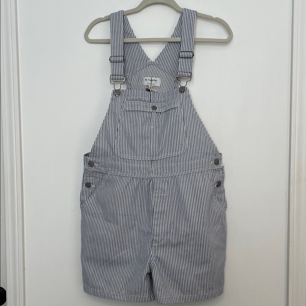 By Together Chit Chat Blue Striped Shorts Overalls size Medium